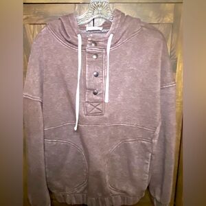 Womans Zenana Brown Hooded Pullover Sweatshirt